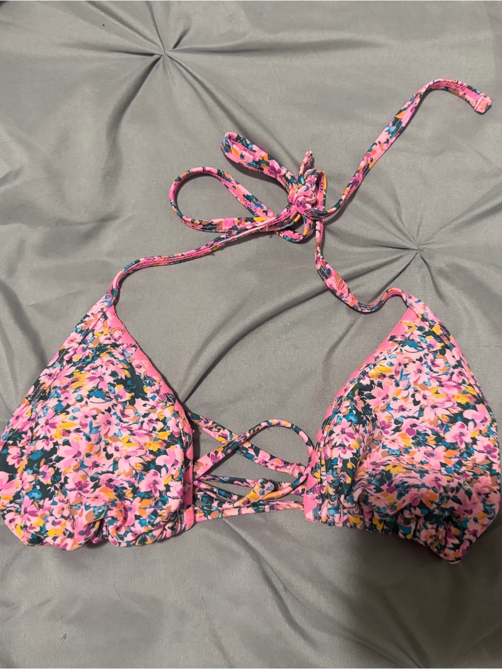 wild fable Hot Pink Floral Trim Bikini Top